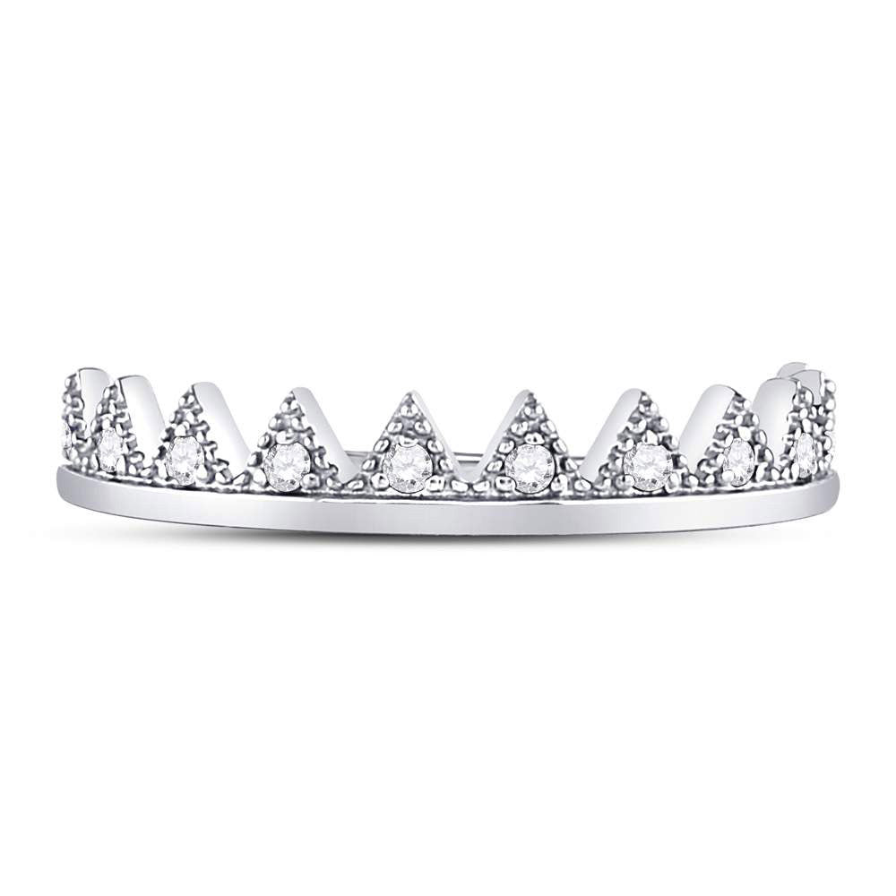 10K Rose Or White Gold  Womens Round Diamond Chevron Stackable Band Ring 1/10 Cttw, Womens Size: 5-10