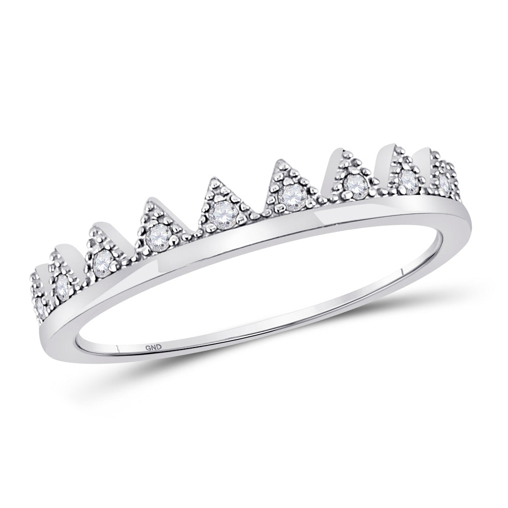 10K Rose Or White Gold  Womens Round Diamond Chevron Stackable Band Ring 1/10 Cttw, Womens Size: 5-10