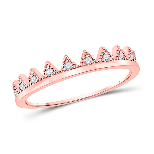 10K Rose Or White Gold  Womens Round Diamond Chevron Stackable Band Ring 1/10 Cttw, Womens Size: 5-10