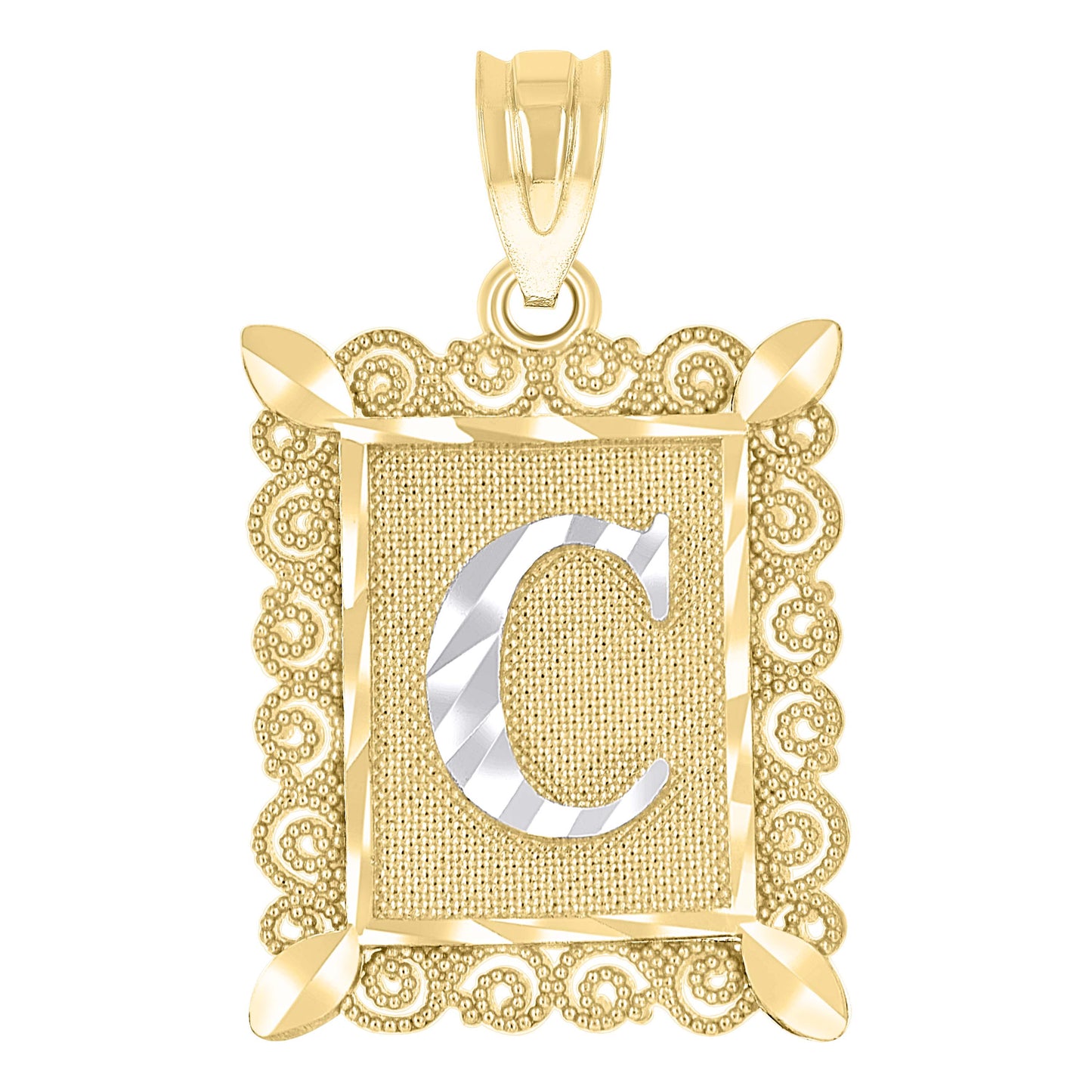 10K Two-Tone Gold Unisex Diamond-Cut Initial Charm Pendant