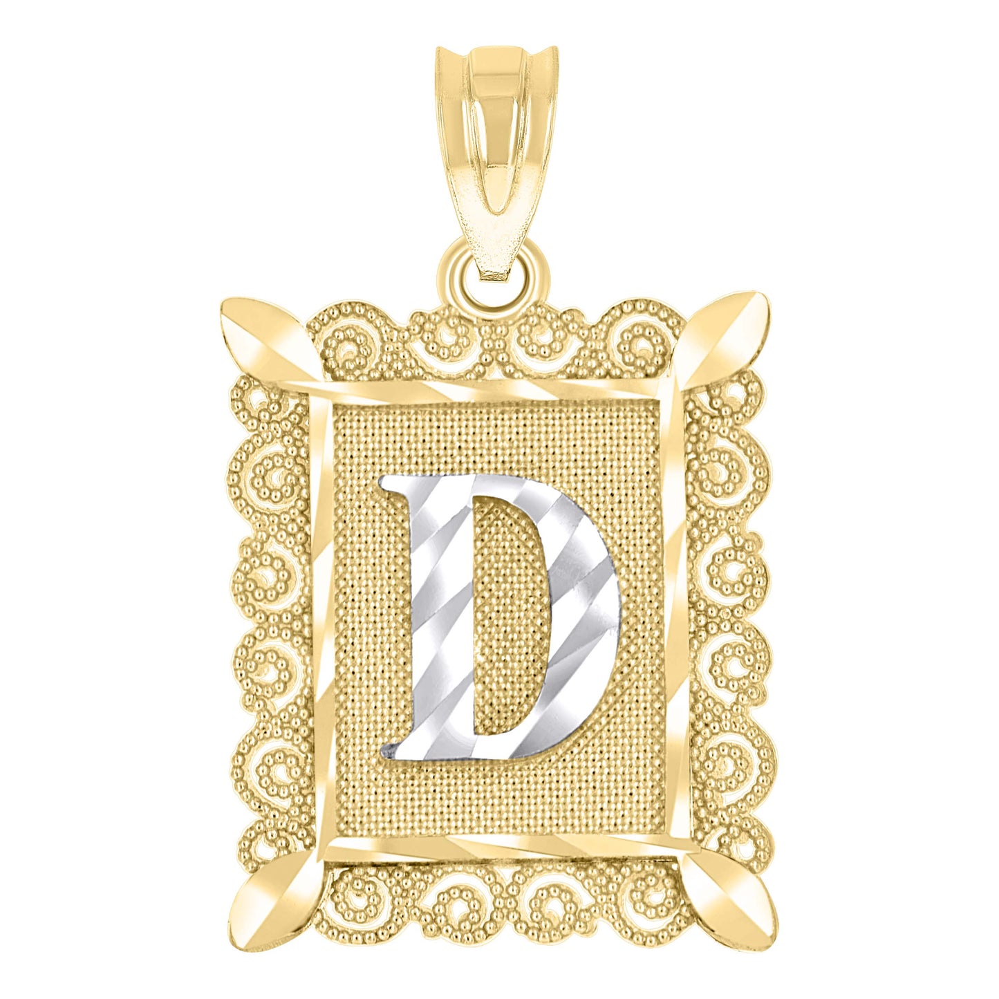 10K Two-Tone Gold Unisex Diamond-Cut Initial Charm Pendant