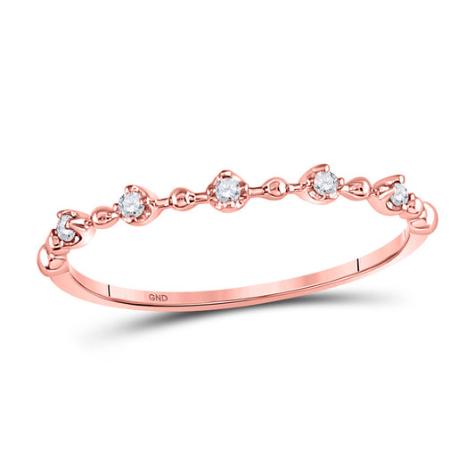 10K Rose Or White Gold  Womens Round Diamond Bead Dot Stackable Ring 1/20 Cttw, Womens Size: 5-10