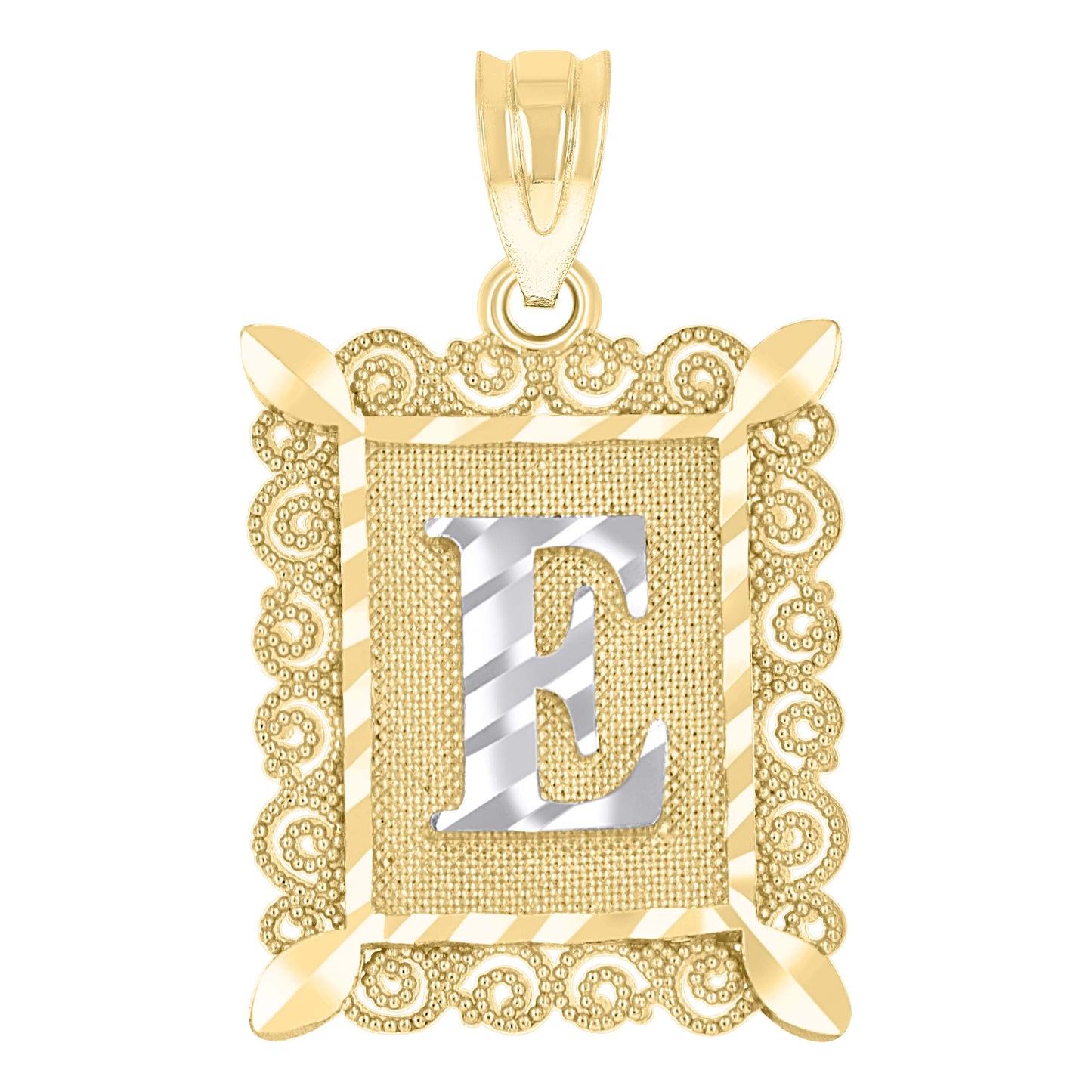 10K Two-Tone Gold Unisex Diamond-Cut Initial Charm Pendant