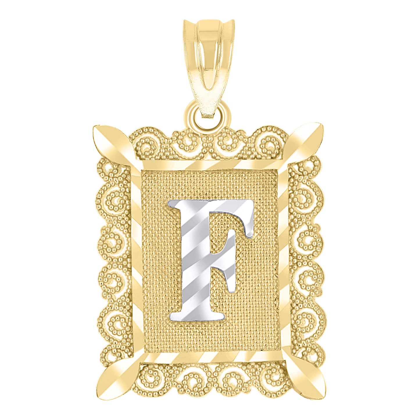 10K Two-Tone Gold Unisex Diamond-Cut Initial Charm Pendant