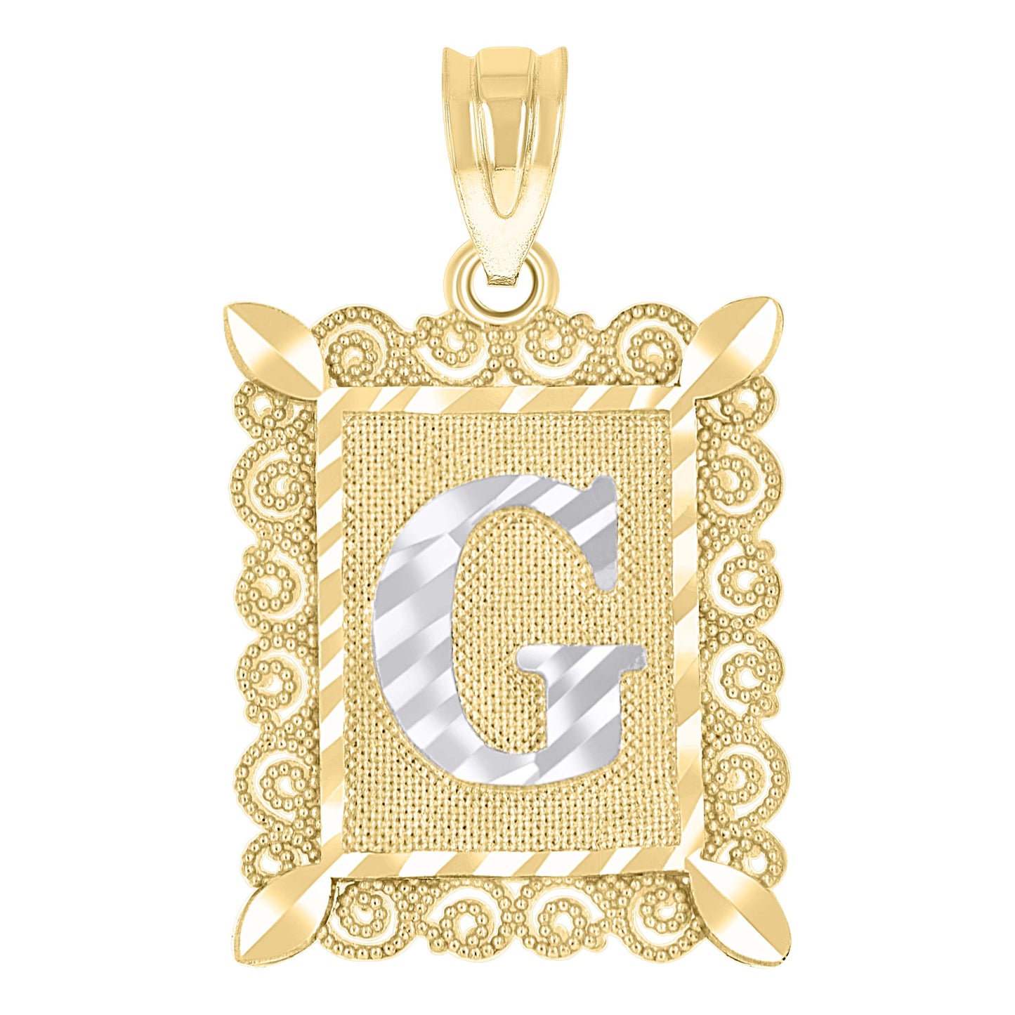 10K Two-Tone Gold Unisex Diamond-Cut Initial Charm Pendant