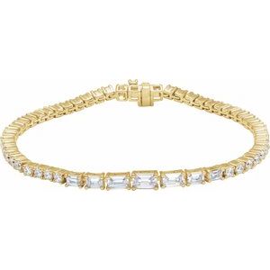 14K Yellow Gold Emerald 5.5 X 3.5Mm G-H Si 4 5/8 Ctw Lab-Grown Diamond Line Bracelet, Length: 7 In