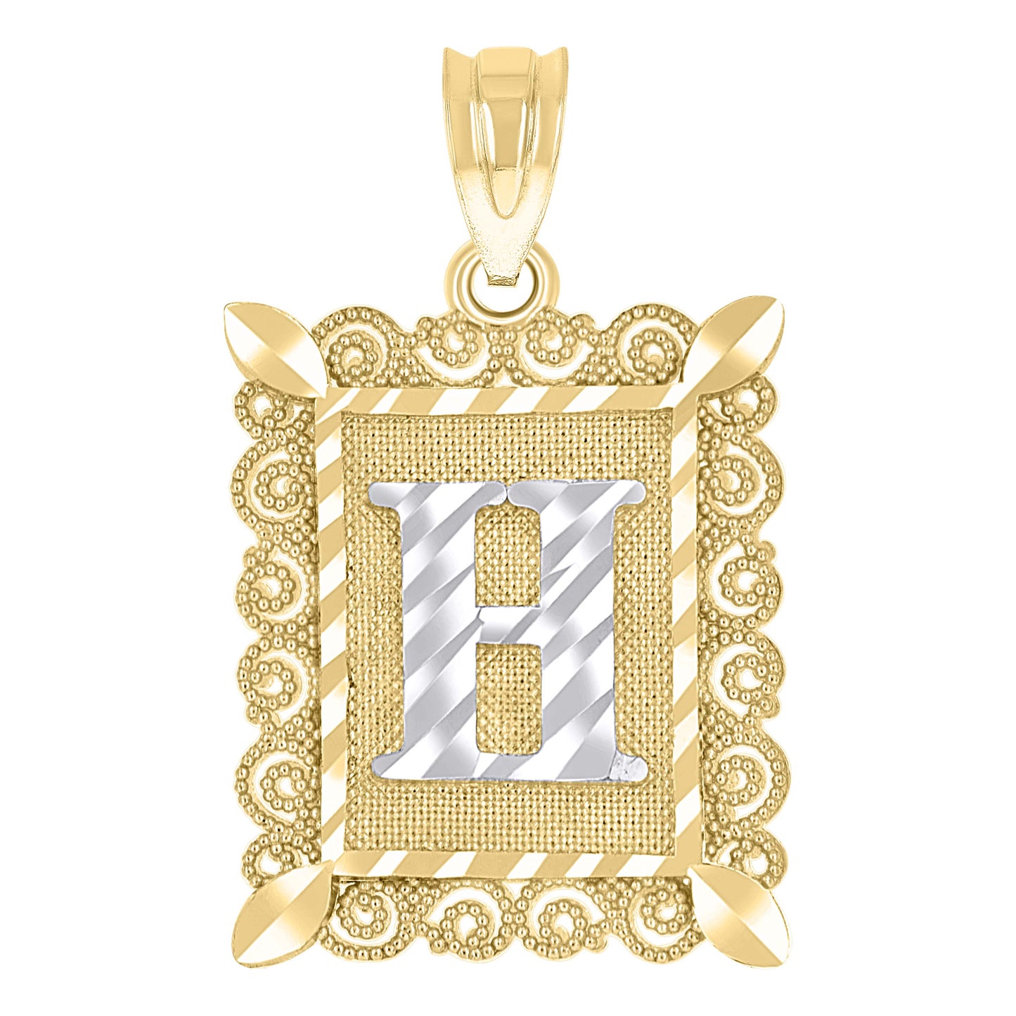 10K Two-Tone Gold Unisex Diamond-Cut Initial Charm Pendant