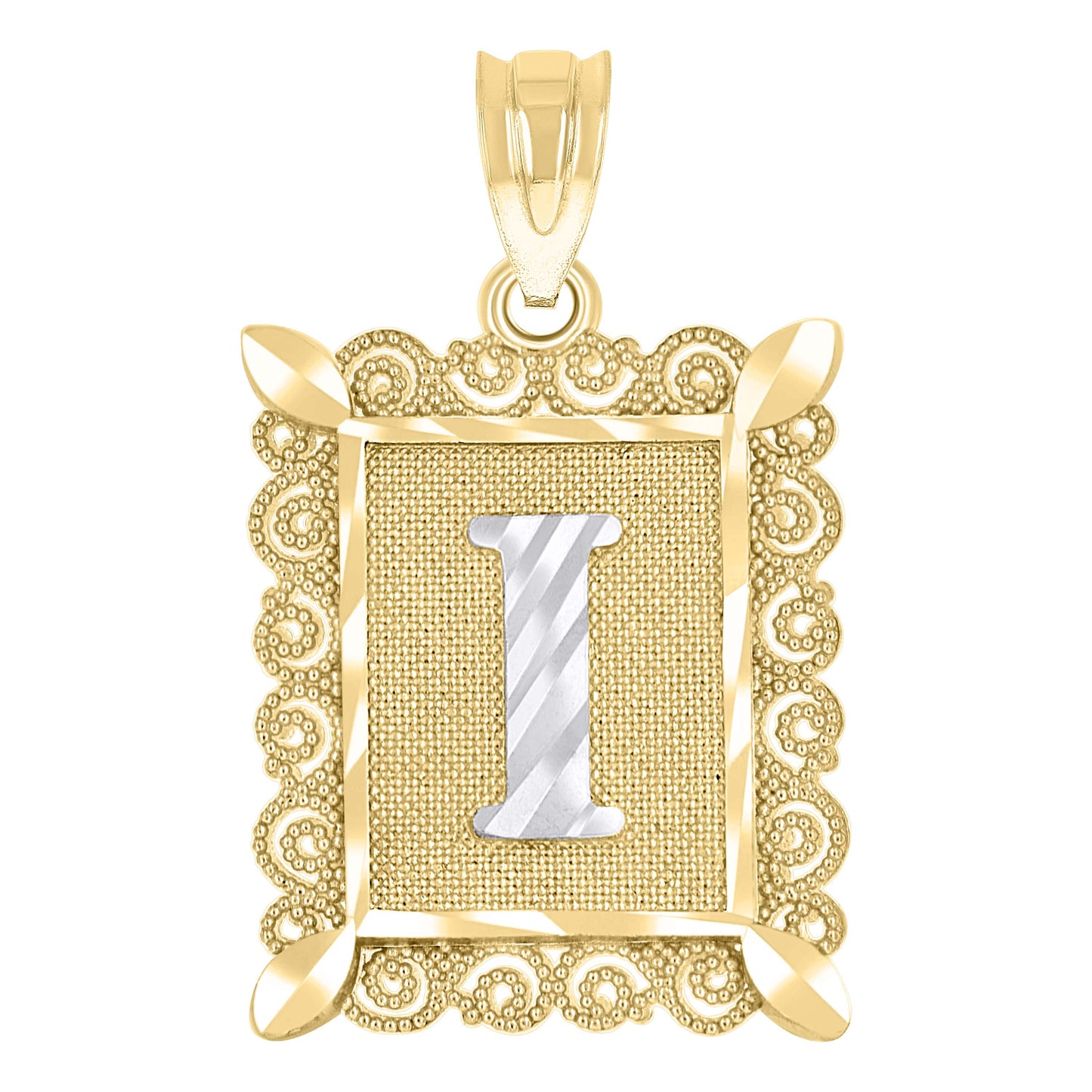 10K Two-Tone Gold Unisex Diamond-Cut Initial Charm Pendant