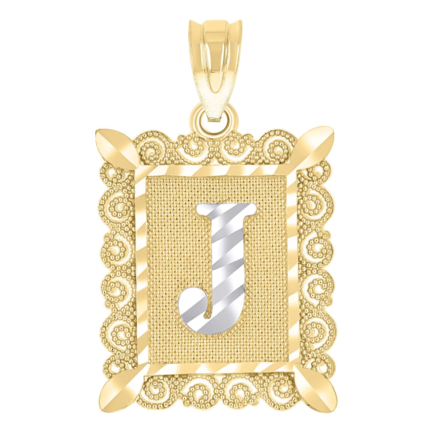 10K Two-Tone Gold Unisex Diamond-Cut Initial Charm Pendant