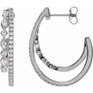 14K White Gold Pair Marquise Shape 3.8 X 1.9Mm I1, Gh 1 1/5 Ctw Lab-Grown Diamond Hoop Earrings, Length: 30.5 Mm, Thickness: 5.5 Mm