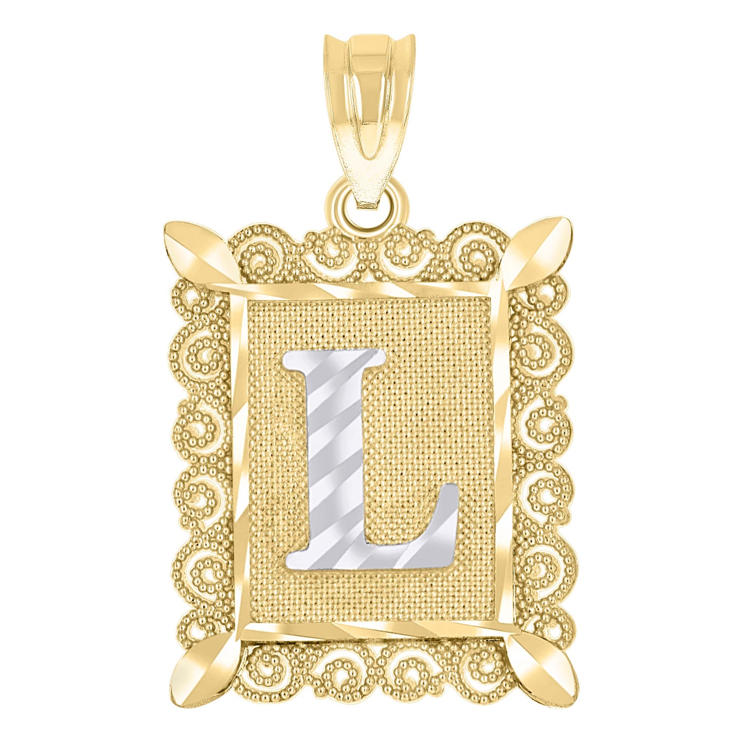 10K Two-Tone Gold Unisex Diamond-Cut Initial Charm Pendant