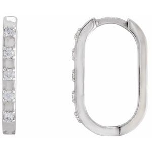 14K White Gold 17.25 X 11 Mm 2 Mm Round 1.5Mm Pair Hinged Polished 1/8 Ctw Natural Diamond Hoop Earrings