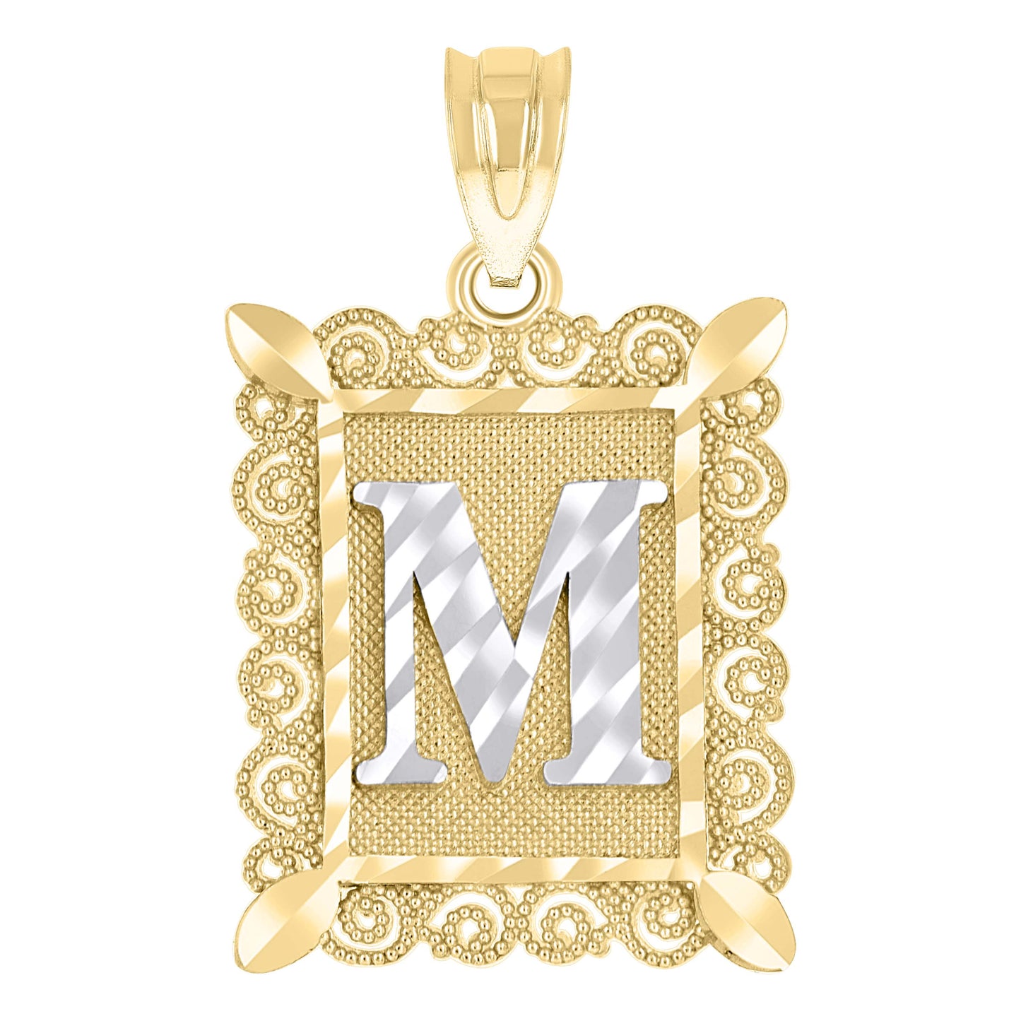 10K Two-Tone Gold Unisex Diamond-Cut Initial Charm Pendant
