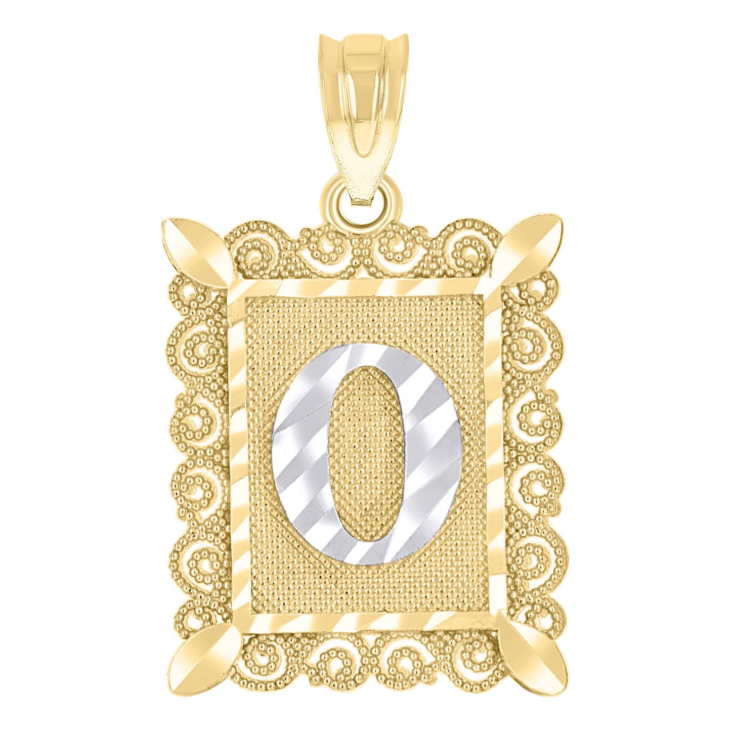 10K Two-Tone Gold Unisex Diamond-Cut Initial Charm Pendant