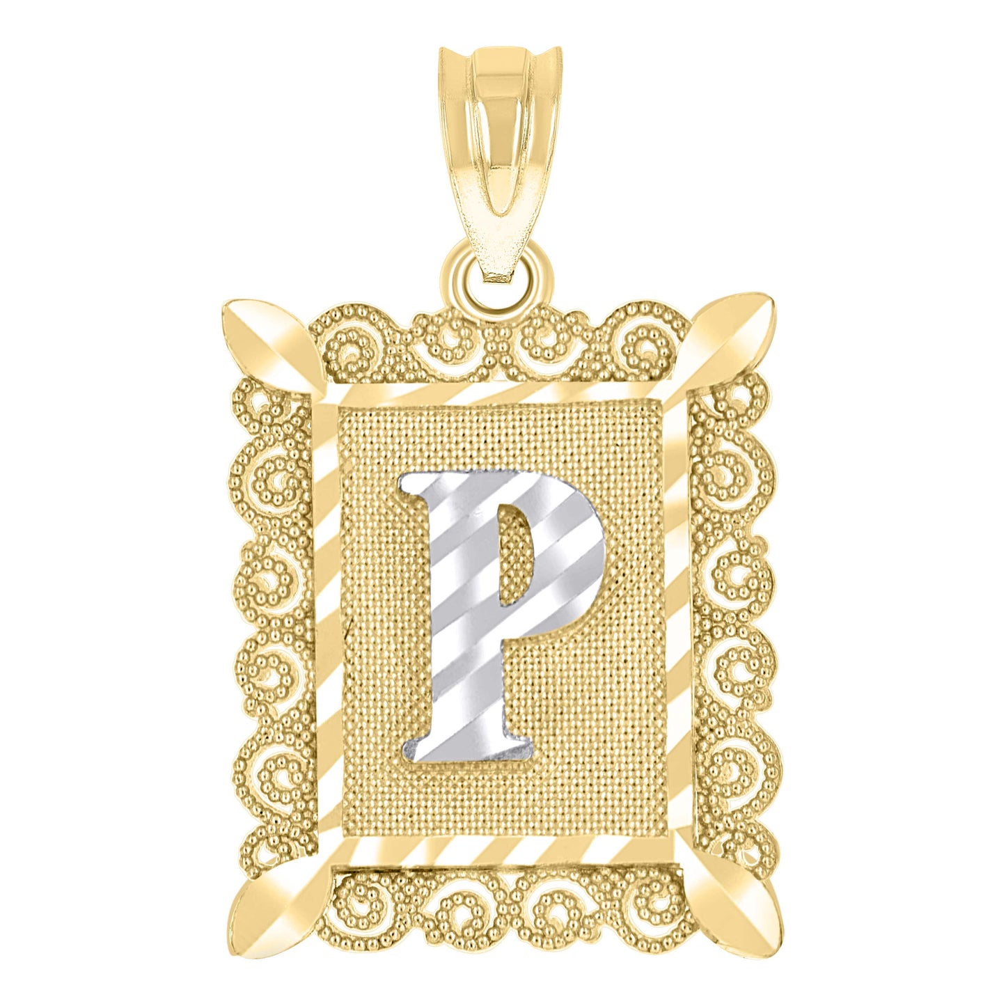 10K Two-Tone Gold Unisex Diamond-Cut Initial Charm Pendant