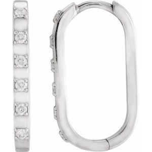 14K White Gold 19.5 X 11 Mm 2 Mm Round 1.5Mm Pair Hinged Polished 1/6 Ctw Natural Diamond Hoop Earrings