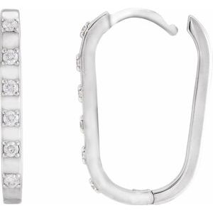 14K White Gold 19.5 X 11 Mm 2 Mm Round 1.5Mm Pair Hinged Polished 1/6 Ctw Natural Diamond Hoop Earrings