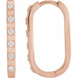 14K Rose Gold 19.5 X 11 Mm 2 Mm  Round 1.5Mm :: 1/6 Ctw Pair Hinged Polished 1/6 Ctw Natural Diamond Hoop Earrings