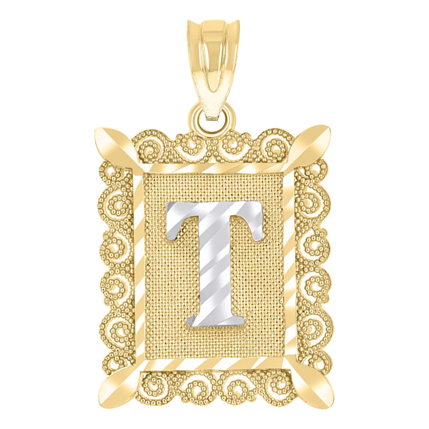 10K Two-Tone Gold Unisex Diamond-Cut Initial Charm Pendant