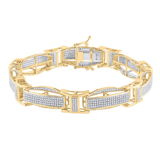 10K Yellow Gold Mens Round Diamond Link Bracelet 2-1/4 Cttw