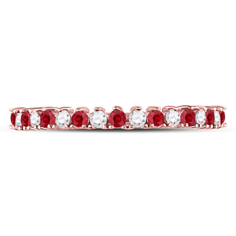 10K White Or Rose Gold Womens Round Ruby Diamond Stackable Band Ring 1/4 Cttw, Womens Size: 5-10