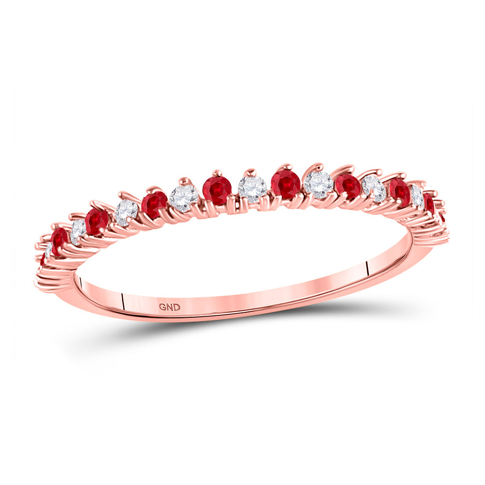 10K White Or Rose Gold Womens Round Ruby Diamond Stackable Band Ring 1/4 Cttw, Womens Size: 5-10