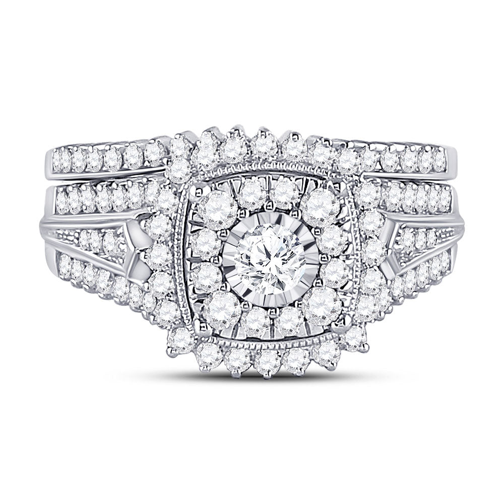 10K White Gold Round Diamond Bridal Wedding Ring Band Set 1-1/4 Cttw, Womens Size: 5-10