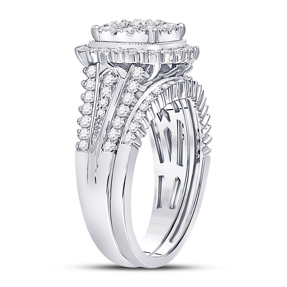 10K White Gold Round Diamond Bridal Wedding Ring Band Set 1-1/4 Cttw, Womens Size: 5-10