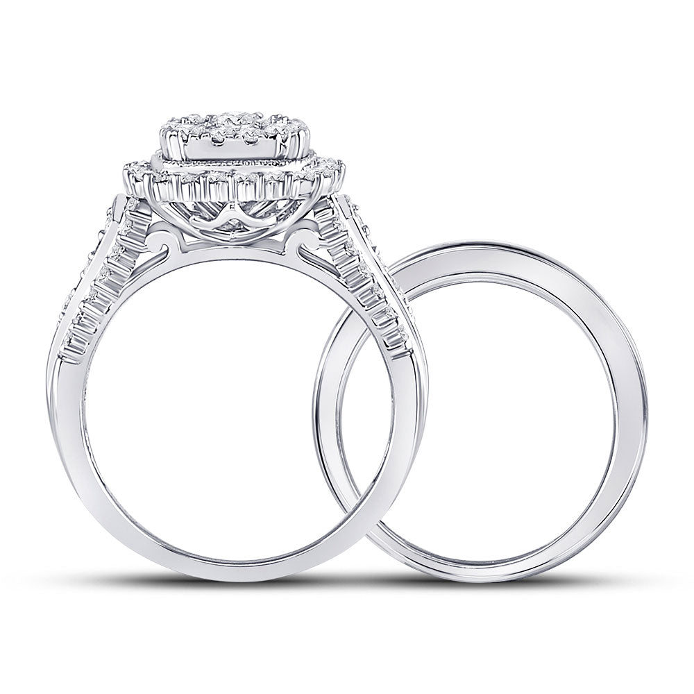 10K White Gold Round Diamond Bridal Wedding Ring Band Set 1-1/4 Cttw, Womens Size: 5-10