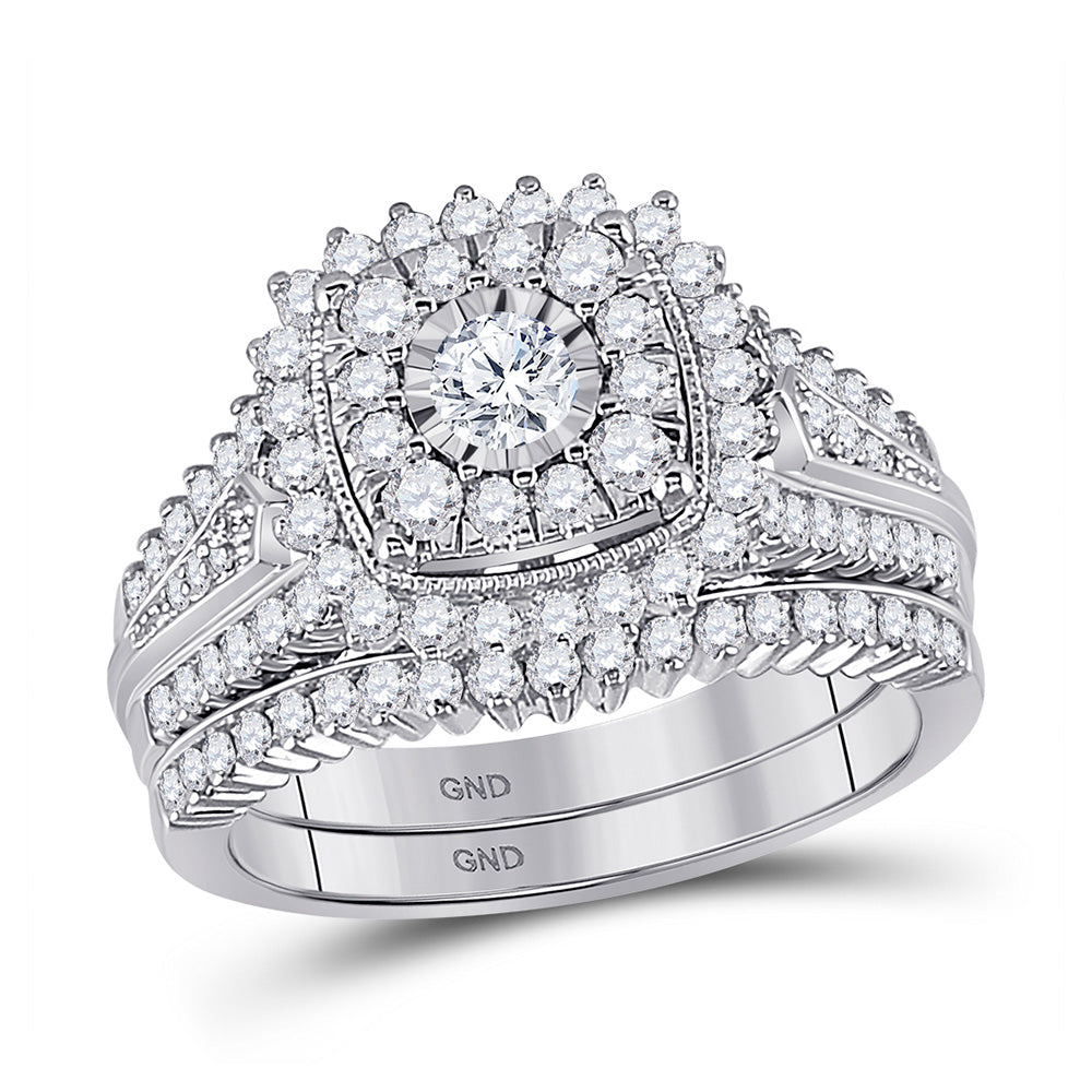 10K White Gold Round Diamond Bridal Wedding Ring Band Set 1-1/4 Cttw, Womens Size: 5-10