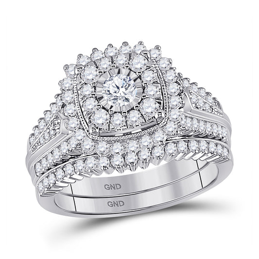10K White Gold Round Diamond Bridal Wedding Ring Band Set 1-1/4 Cttw, Womens Size: 5-10