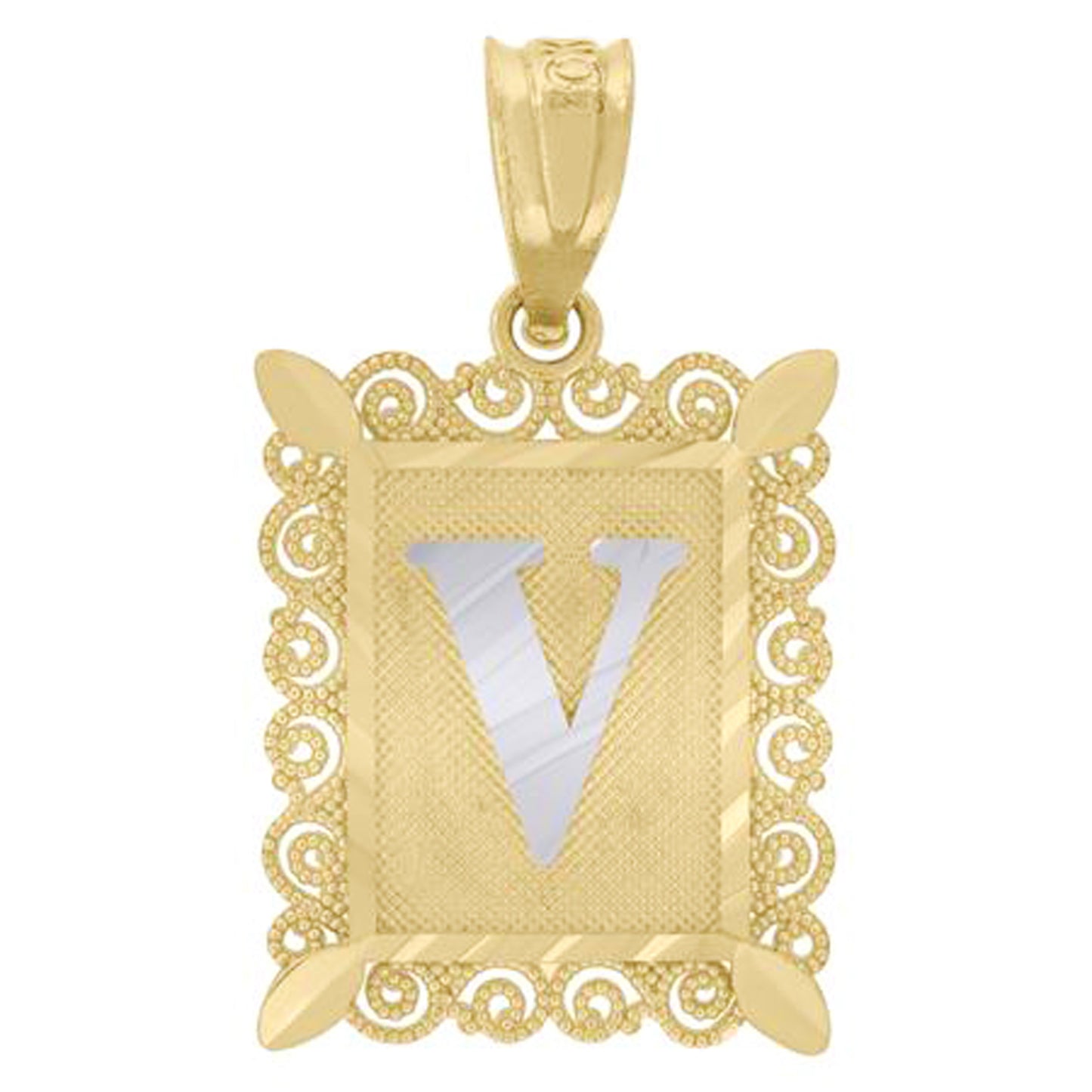 10K Two-Tone Gold Unisex Diamond-Cut Initial Charm Pendant