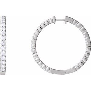 14K White Gold Pair Round Shape 3Mm I1, Gh 5 Ctw Natural Diamond Inside-Outside Hoop Earrings, Length: 37.8 Mm, Thickness: 3.2 Mm