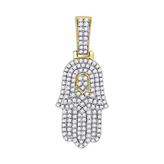 10K Yellow Gold Mens Round Diamond Hamsa Charm Pendant 1/2 Cttw, Length: 1.17 In, Width: 0.48 In