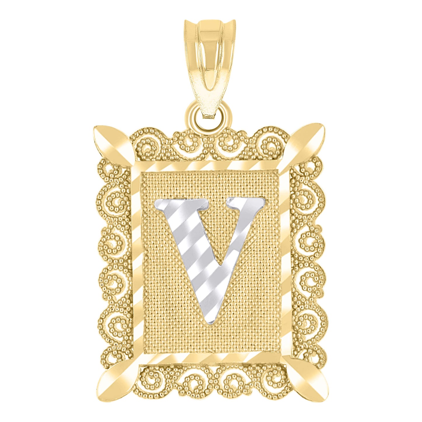 10K Two-Tone Gold Unisex Diamond-Cut Initial Charm Pendant