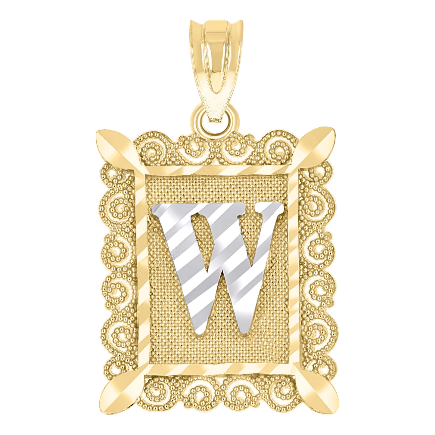 10K Two-Tone Gold Unisex Diamond-Cut Initial Charm Pendant