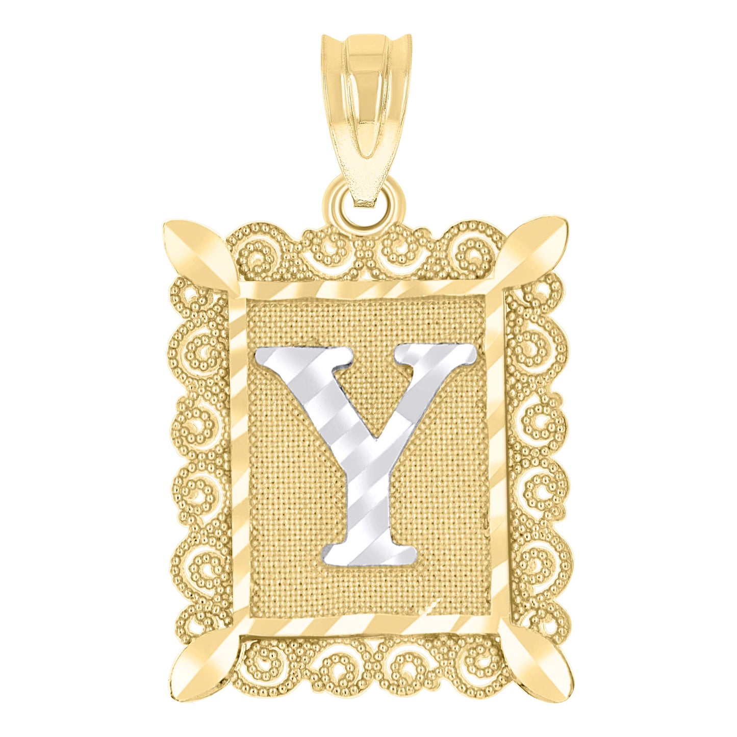10K Two-Tone Gold Unisex Diamond-Cut Initial Charm Pendant