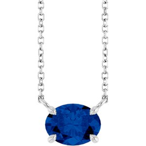 14K White Gold Oval 8 X 6 Mm  Natural Blue Sapphire 4-Claw Prong Necklace, Length: 18 In