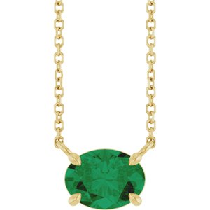 14K Yellow Gold Oval 8 X 6 Mm  Lab-Grown Emerald 4-Claw Prong Necklace, Length: 18 In