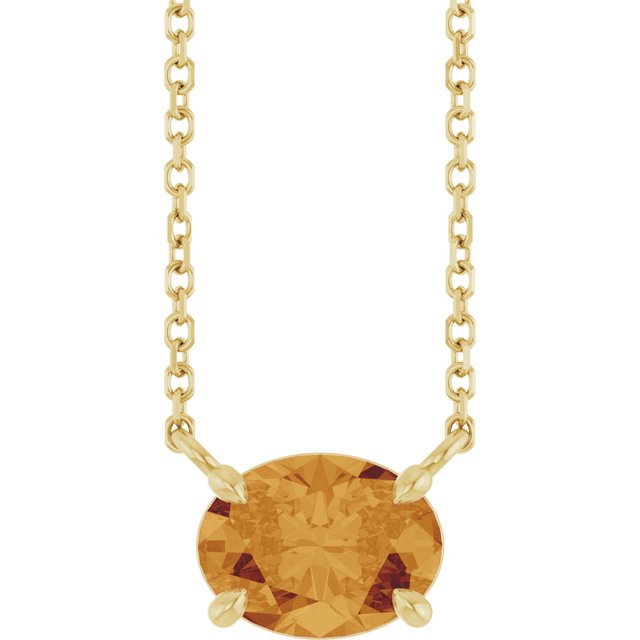 14K Yellow Gold Oval 18 In Polished Natural Gemstone 4-Claw Prong Necklace