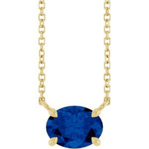 14K Yellow Gold Oval 8 X 6 Mm  Lab-Grown Blue Sapphire 4-Claw Prong Necklace, Length: 18 In
