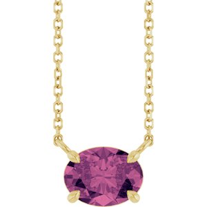14K Yellow Gold Oval 8 X 6 Mm  Natural Pink Tourmaline 4-Claw Prong Necklace, Length: 18 In