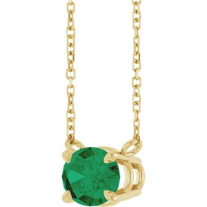 14K Yellow Gold Oval 8 X 6 Mm  Lab-Grown Emerald 4-Claw Prong Necklace, Length: 18 In