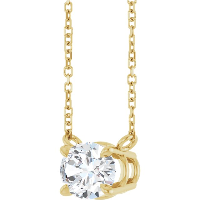 14K Yellow Gold Oval 18 In Polished Natural Gemstone 4-Claw Prong Necklace