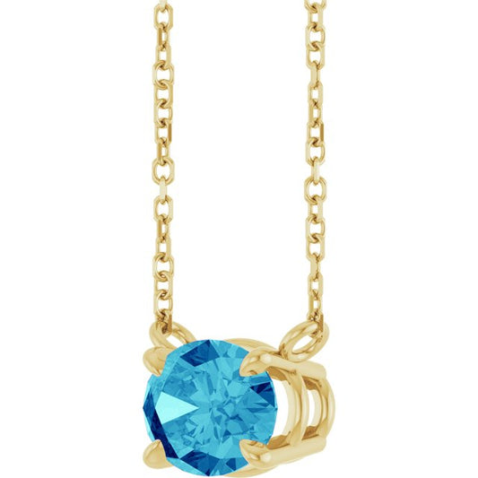 14K Yellow Gold Oval 18 In Polished Natural Gemstone 4-Claw Prong Necklace