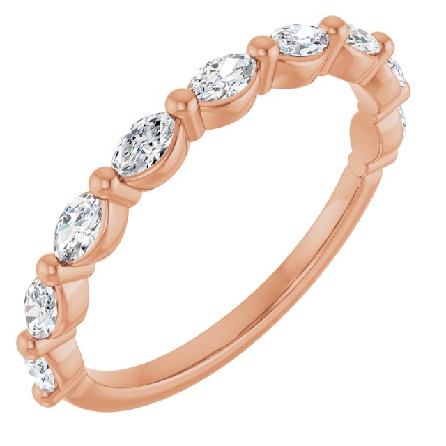 14K Rose Gold 3.5 X 2 Mm Marquise 4 Mm Si, Ghi Polished 1/2 Ctw Lab-Grown Diamond Matching Band, Size 7