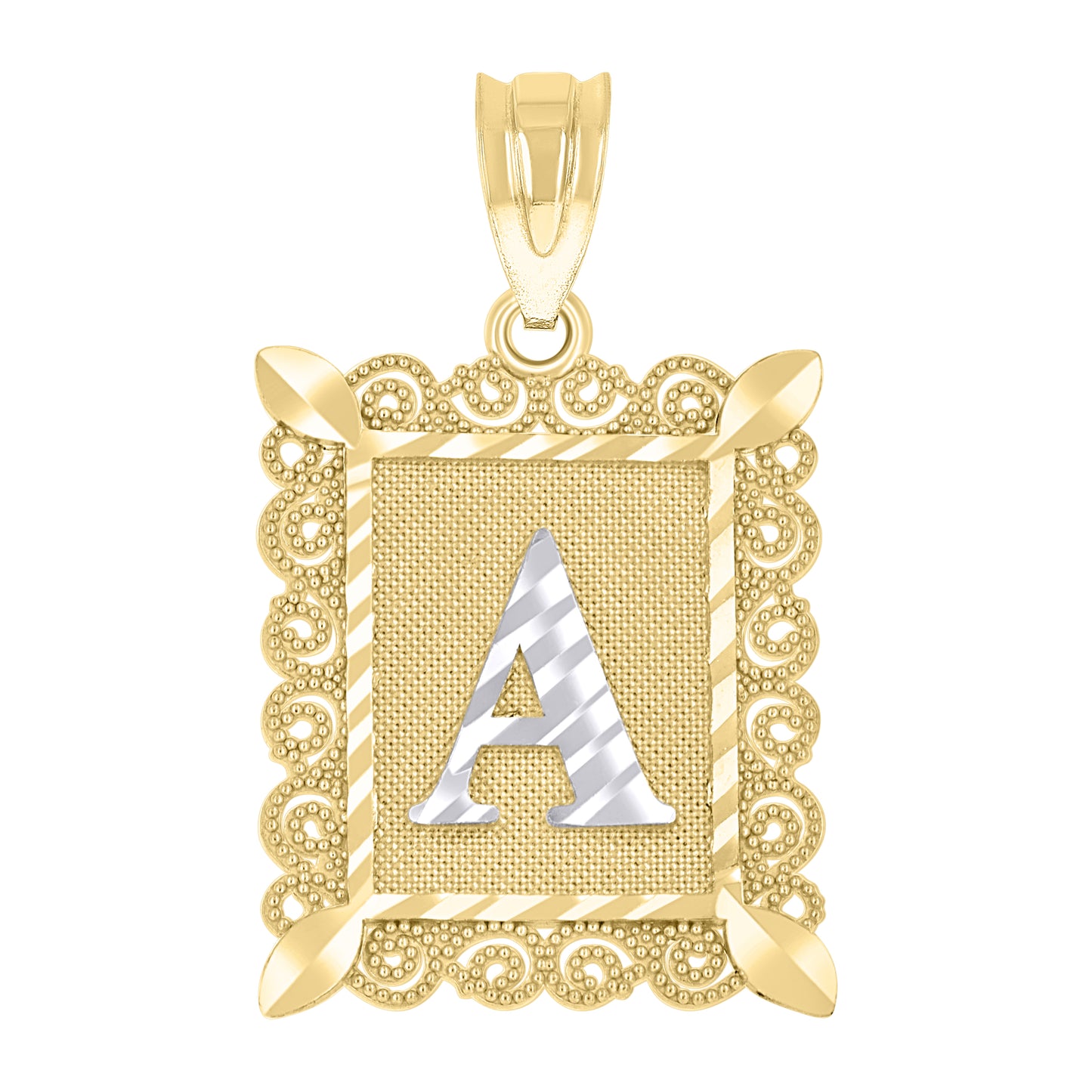 10K Two-Tone Gold Unisex Diamond-Cut Initial Charm Pendant