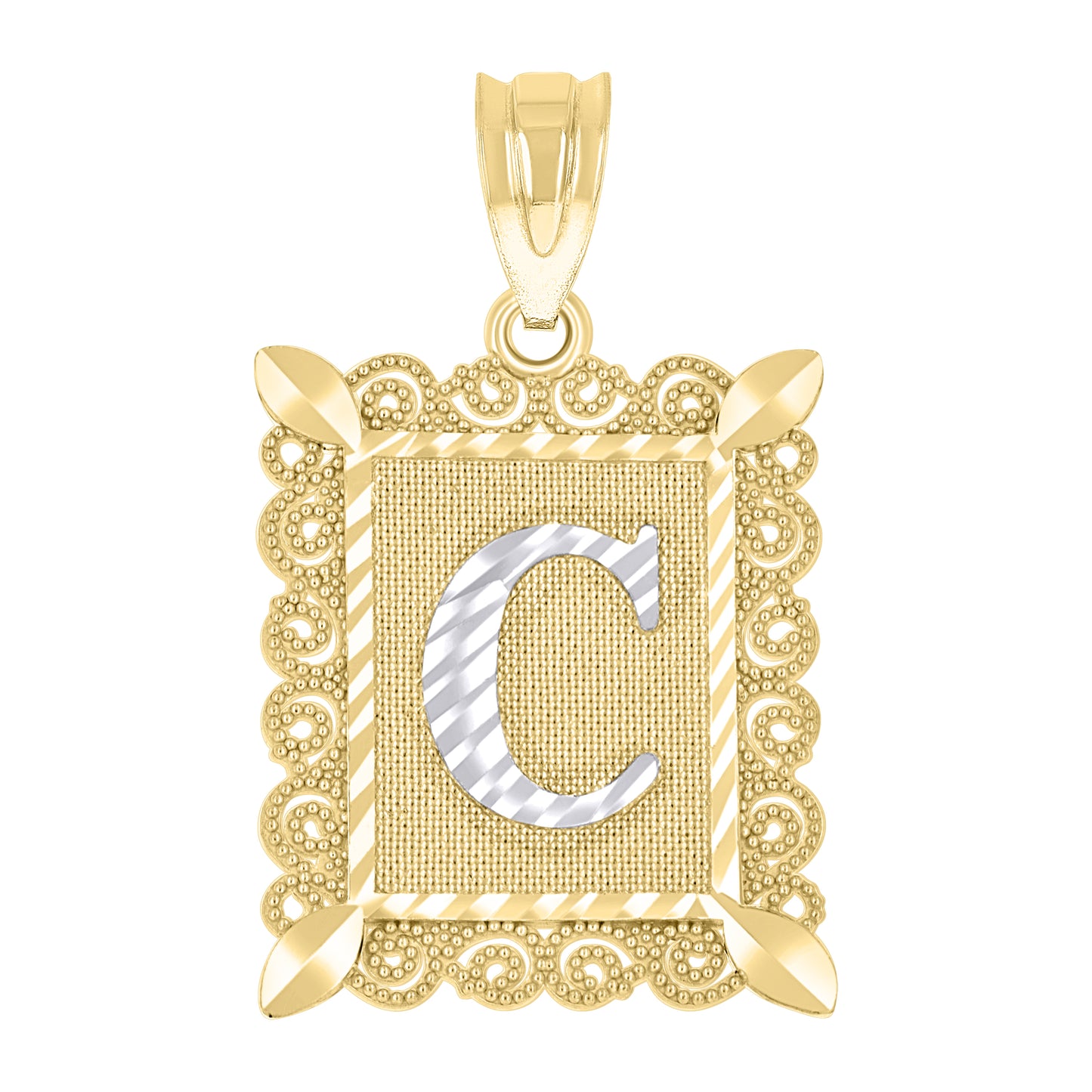 10K Two-Tone Gold Unisex Diamond-Cut Initial Charm Pendant
