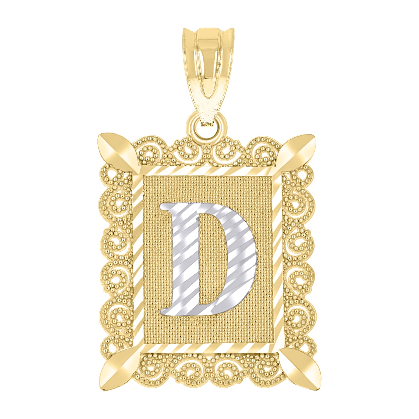 10K Two-Tone Gold Unisex Diamond-Cut Initial Charm Pendant