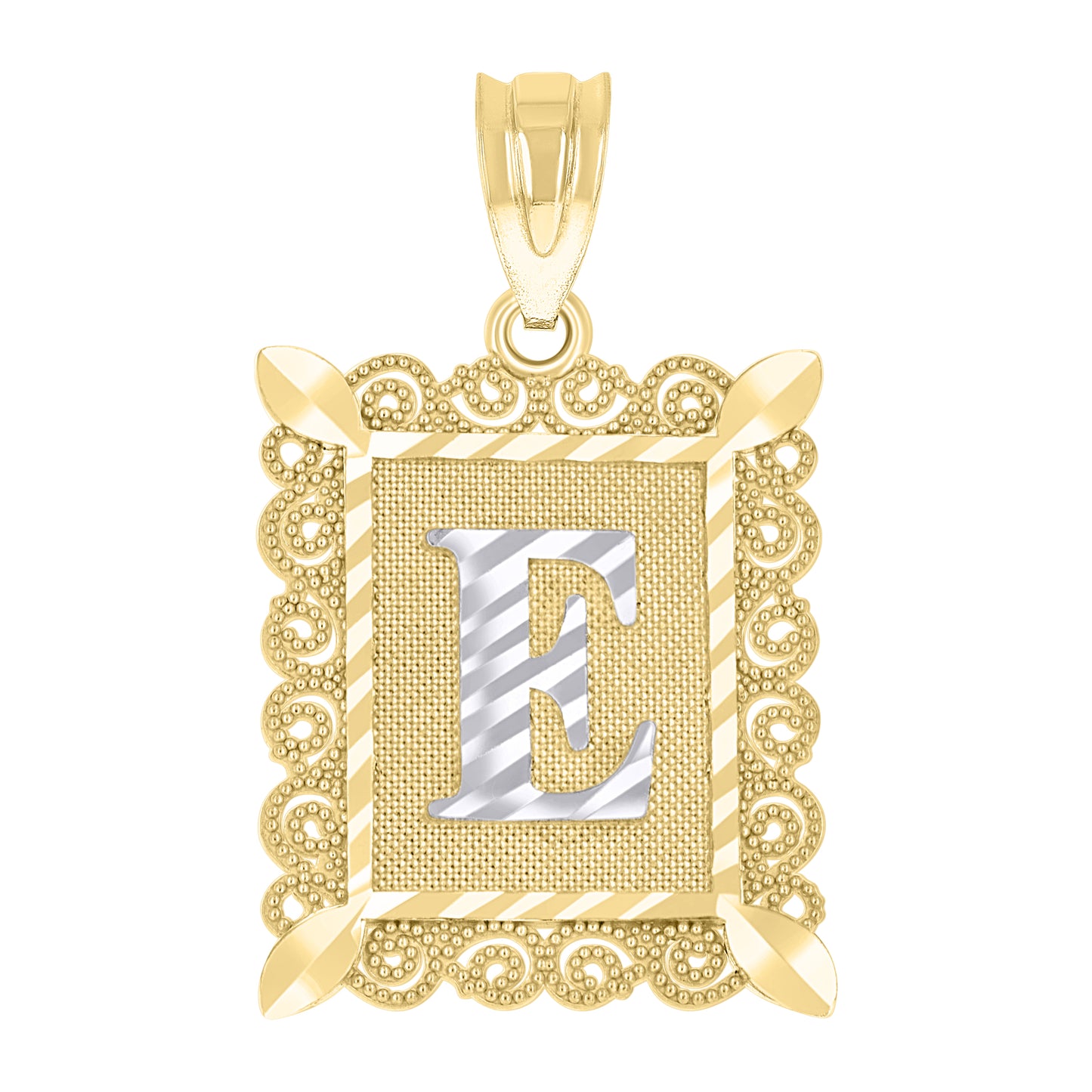 10K Two-Tone Gold Unisex Diamond-Cut Initial Charm Pendant
